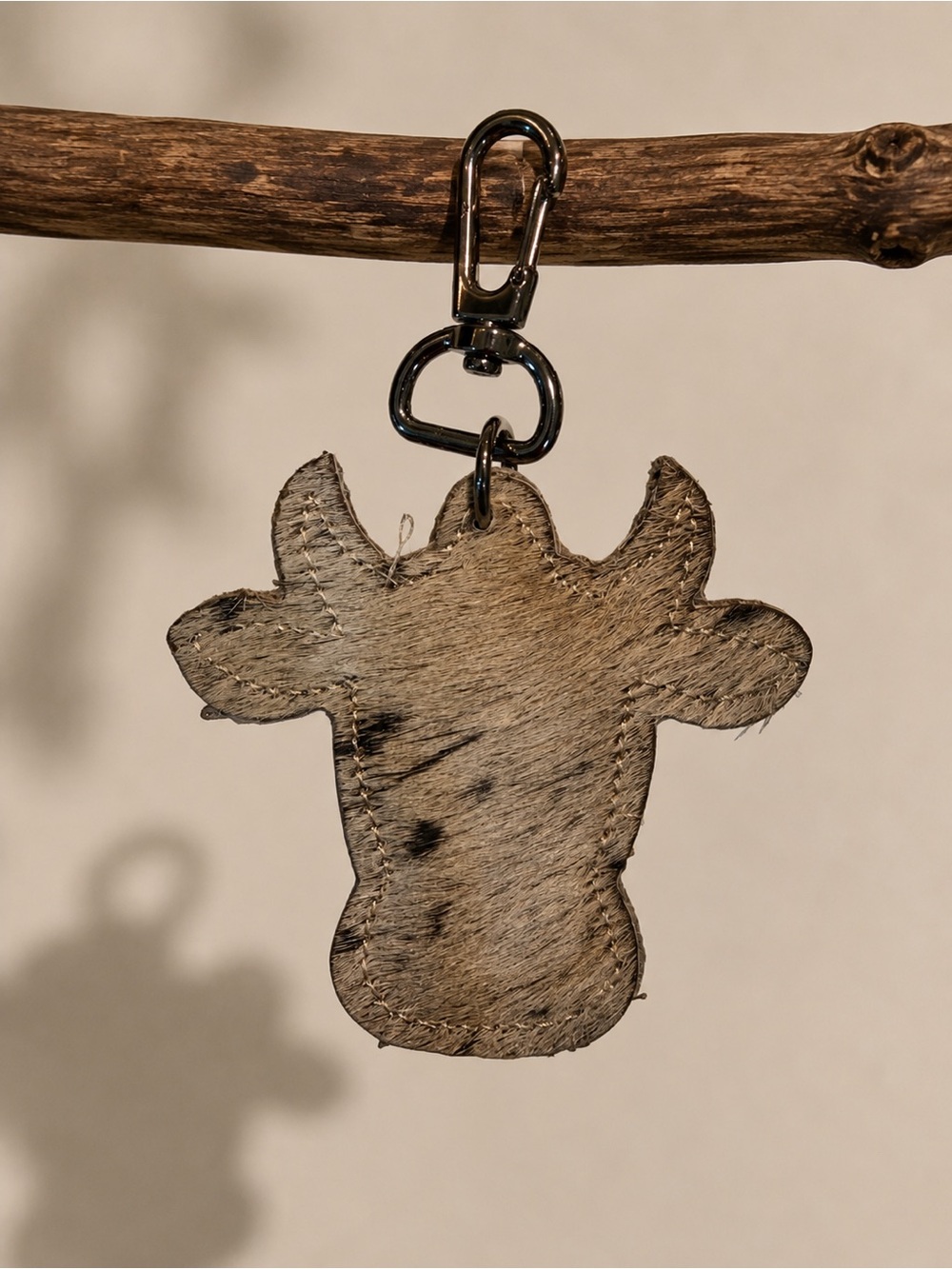 Handcrafted Cow Head Keychain - Natural Brown